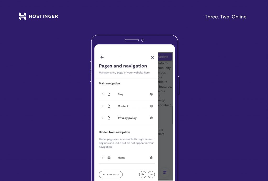 Hostinger Website Builder Mobile Editor Pages and Navigation.