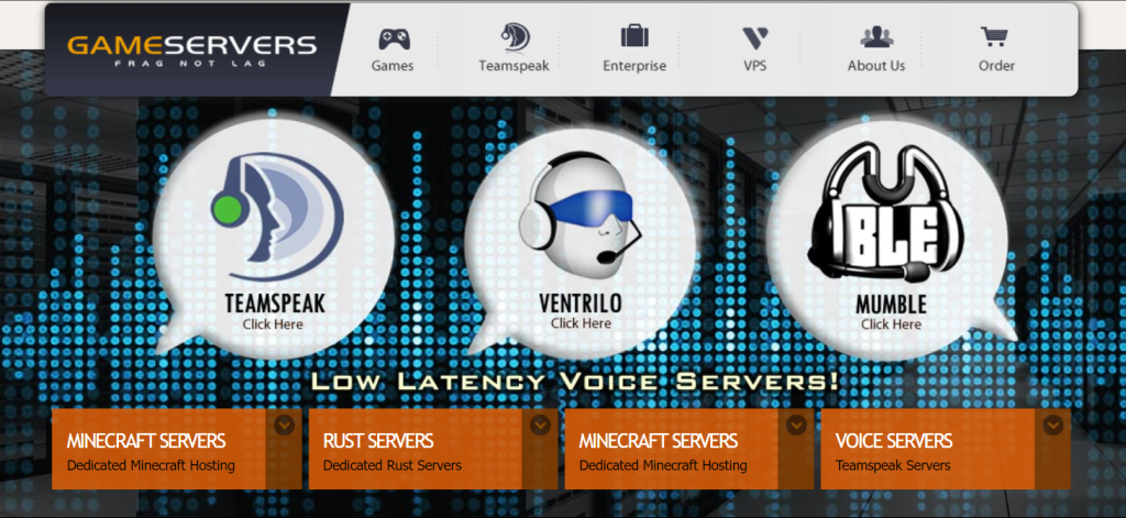 GameServers website landing page