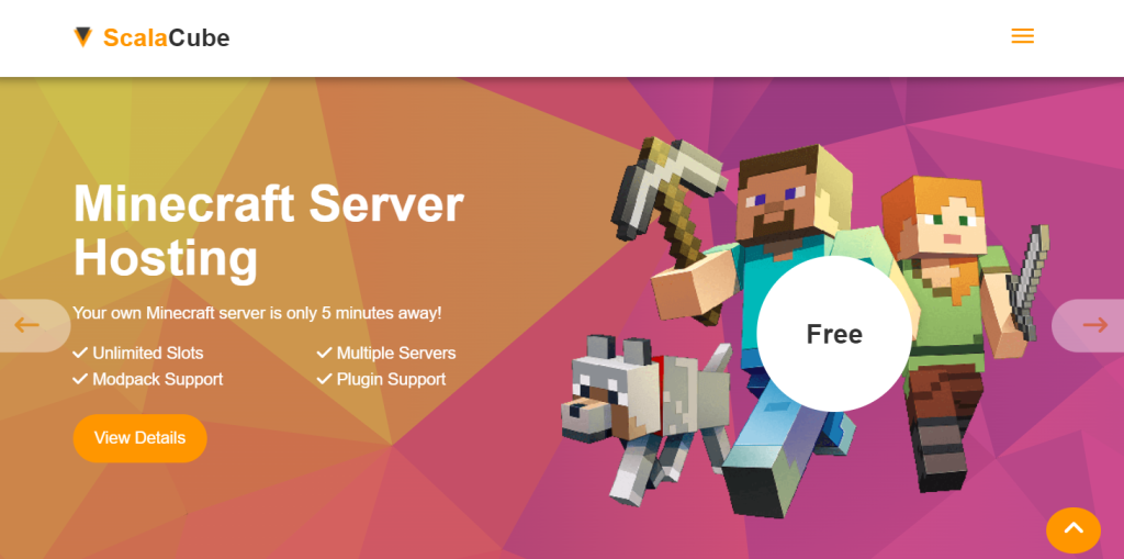 ScalaCube game server hosting landing page