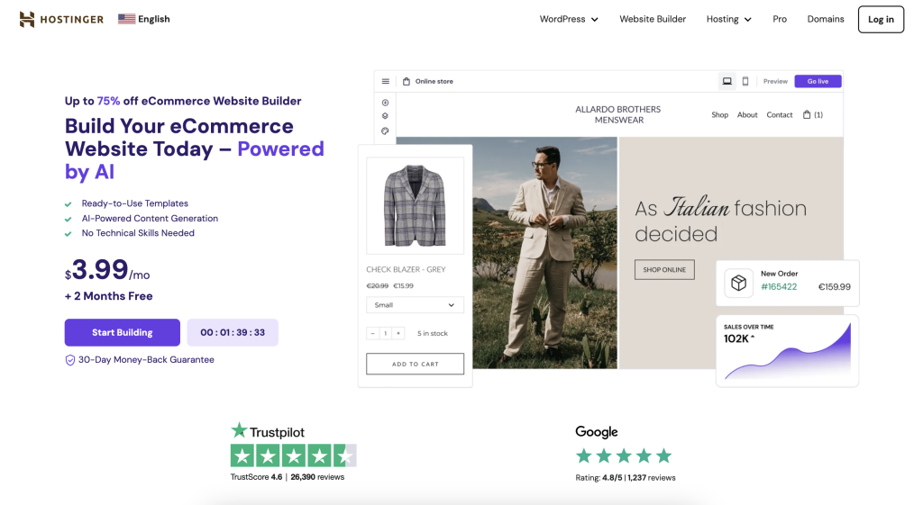 Hostinger eCommerce Website Builder landing page
