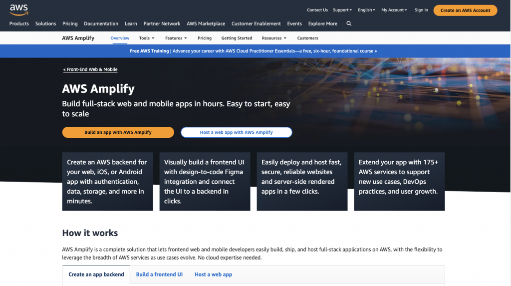 AWS landing page