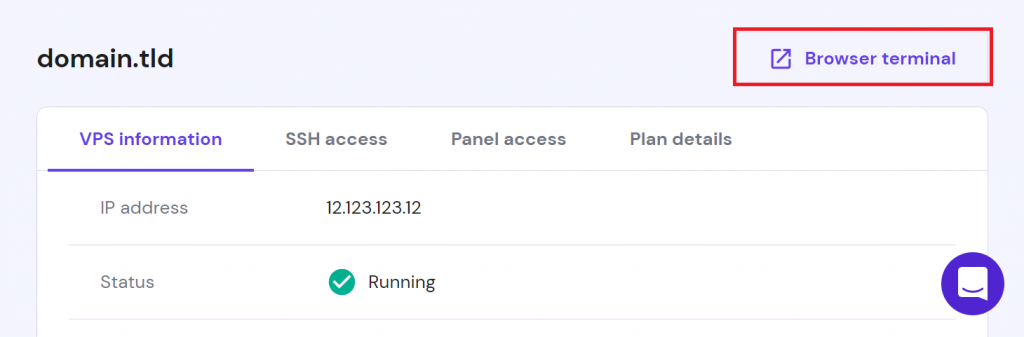 Built-in Browser Terminal in hPanel_s VPS management menu