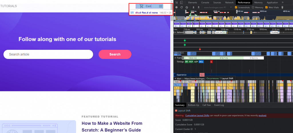 Elements affecting the CLS score as seen in the Chrome's dev tools. 