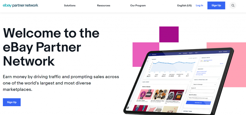 eBay Partner Network affiliate program landing page