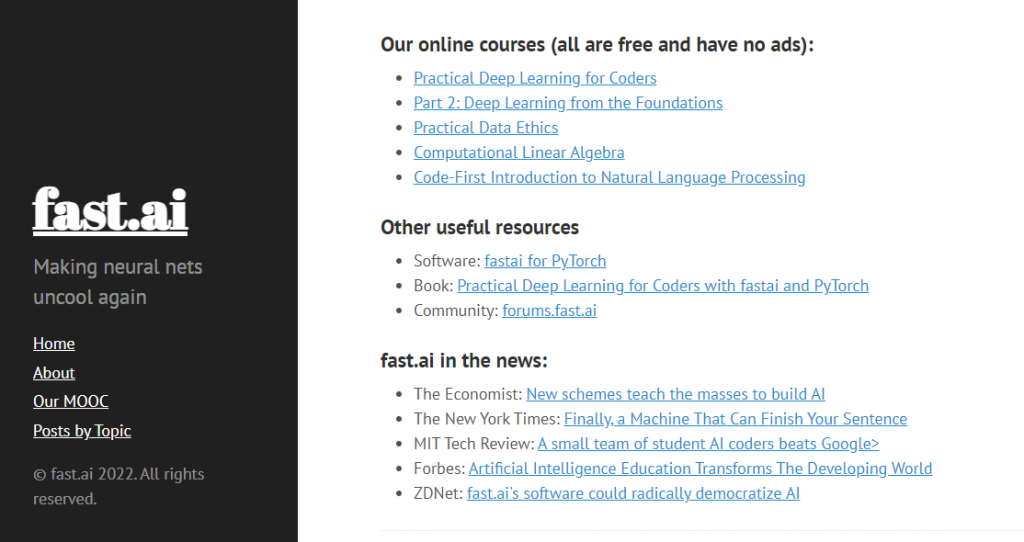 Fast.ai website homepage
