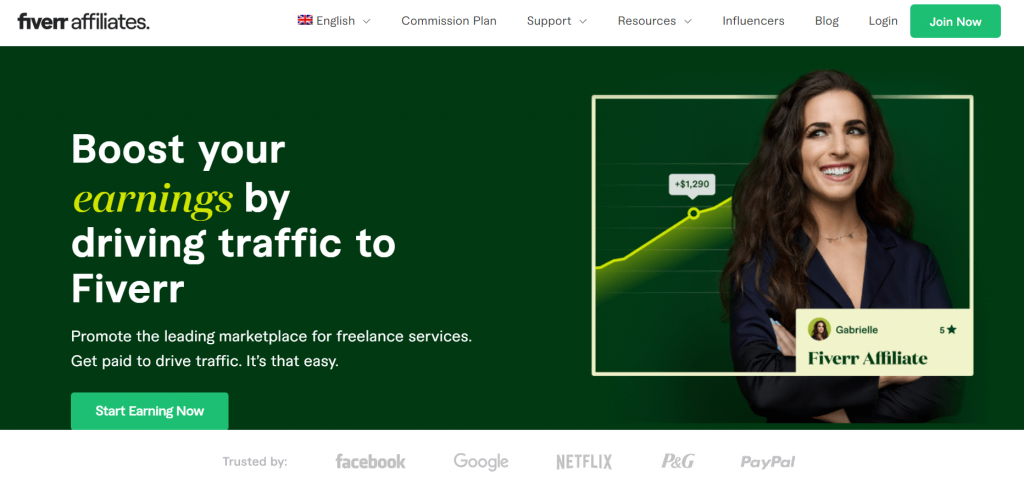 Fiverr Affiliates affiliate program landing page