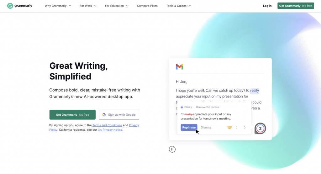 Grammarly landing page