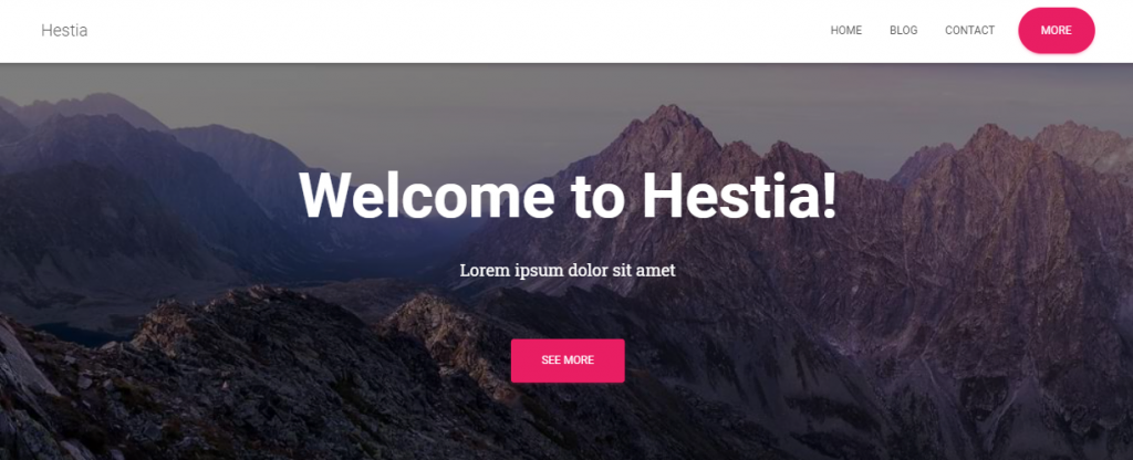 The front page of Hestia, the WordPress theme,