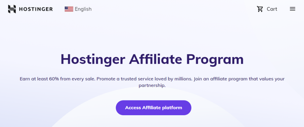 Hostinger Affiliate Program landing page