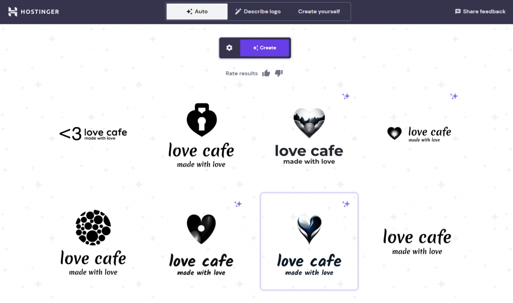 Hostinger's logo maker interface.