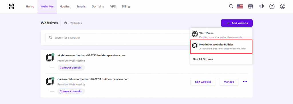 Making a new website with Hostinger's site builder