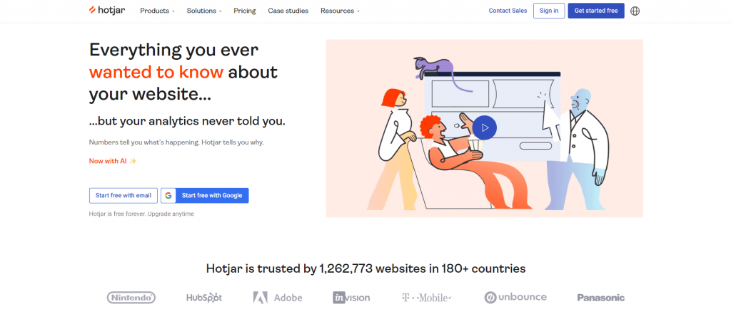 The homepage of Hotjar's website.