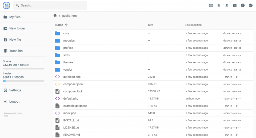 Uploading Drupal installation files via the File Manager on hPanel