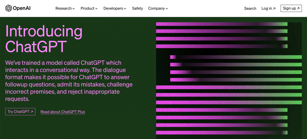 ChatGPT 3.5 homepage