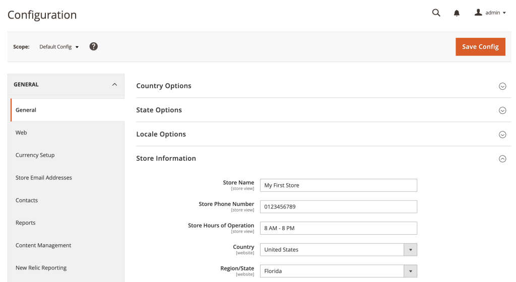 Entering basic store information in Magento 2