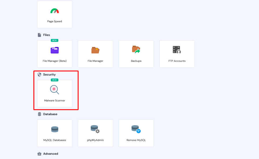 hPanel's malware scanner location 