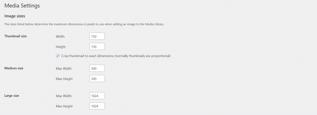 WordPress media settings.