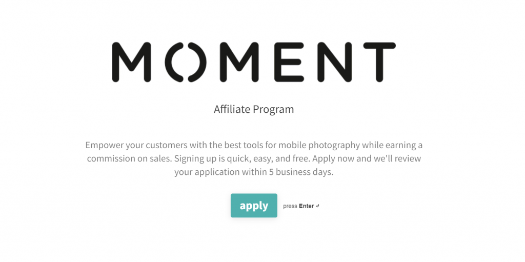 Moment affiliate program landing page