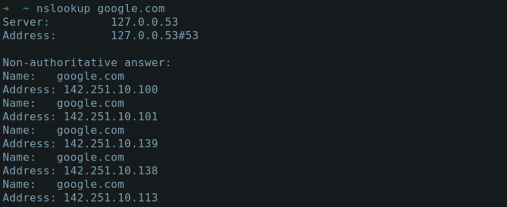 Nslookup appearance in Linux's terminal