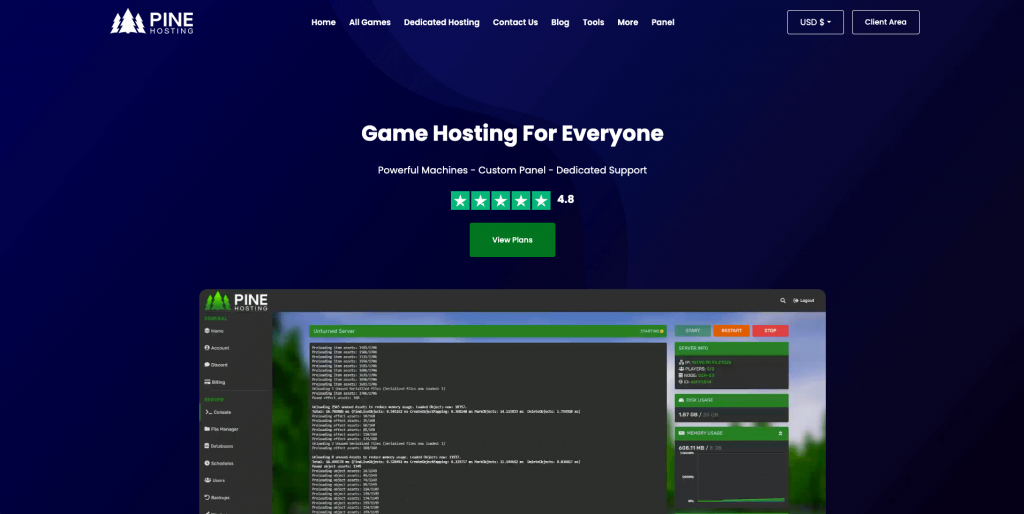 Pine Hosting's website