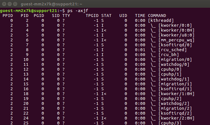 Using the ps -axjf command