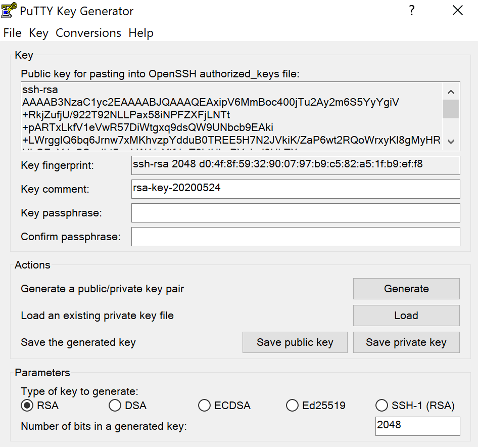 PuttyGen public and private key