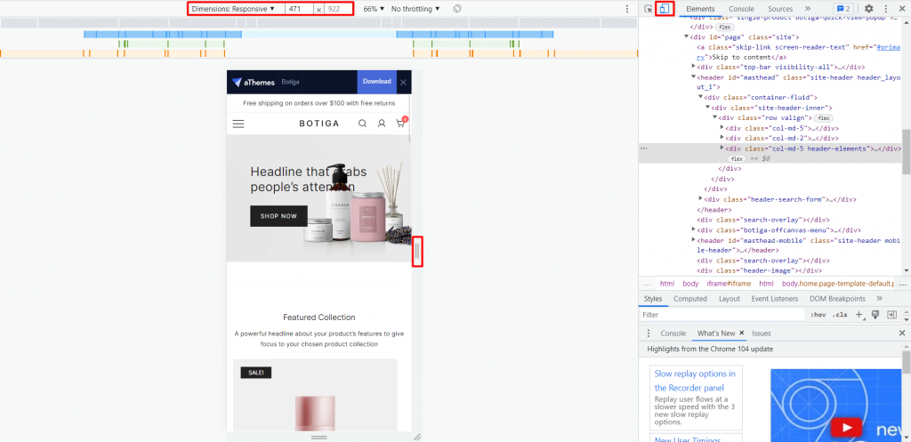 The Toggle device toolbar and handles on the Chrome's Inspect Element to see if the site is responsive.