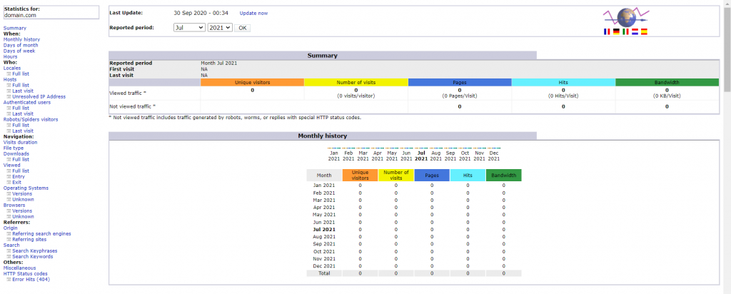 The Awstats interface via cPanel