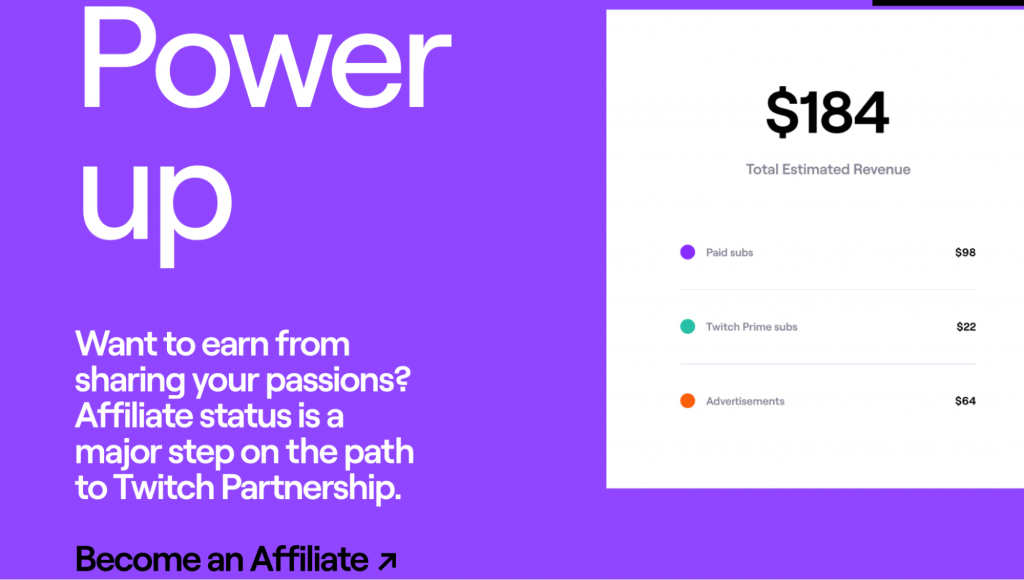 Twitch affiliate program landing page