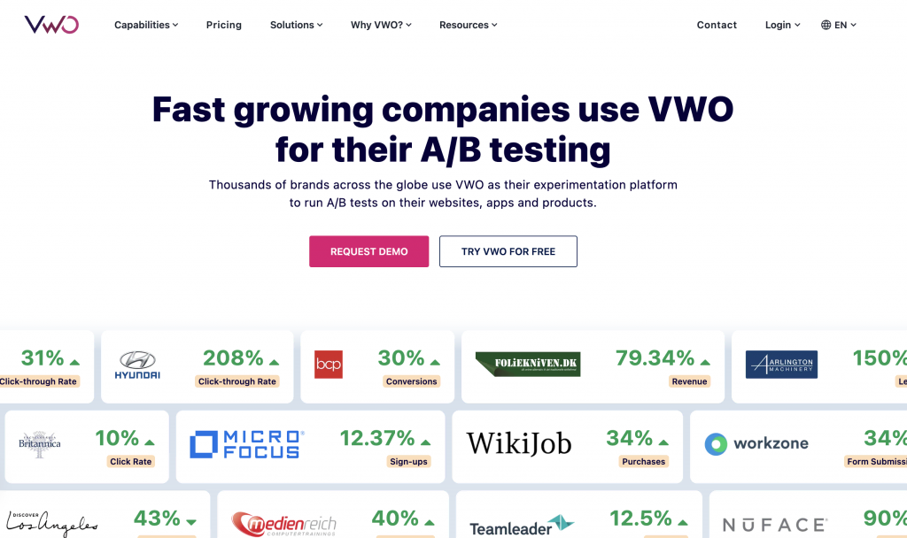 VWO landing page